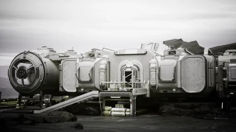 Architectural style showcasing vintage rivets and circular window elements Stock Footage 339616377