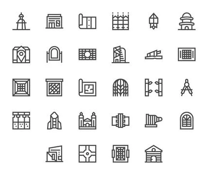 Architectural Vector Graphics Pack including 28 Bold Line 128x128 Detail En.. Ilustración de archivo