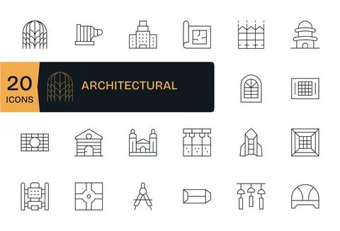 Architectural Vector Graphics Pack including 20 Thin Line Retina Ready Deta.. Ilustración de archivo