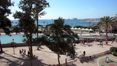Architectural view of the cathedral of Palma de Mallorca Stock Footage 137956050