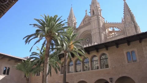 Architectural view of the cathedral of Palma de Mallorca Stock Footage 137956072