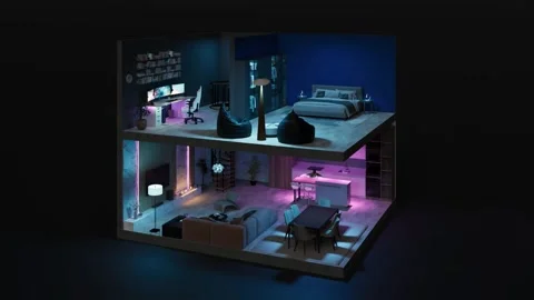 Architectural Visualization: Future Home Design with Color-Changing Smart Lights Stock Footage 323173465