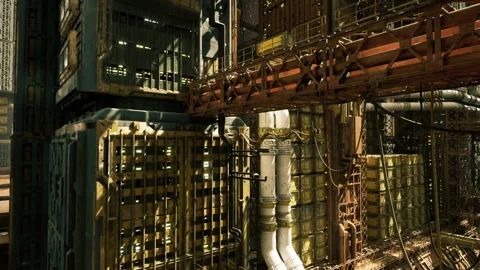 Architectural visualization with layered industrial structures Stock Footage 339790670