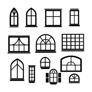 Architectural Window Icon Set Collection Stock Illustration