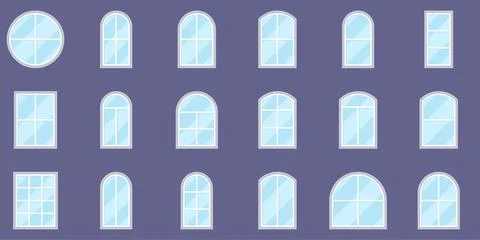 Architectural Window Styles Arched and Rectangular Collection Stock Illustration