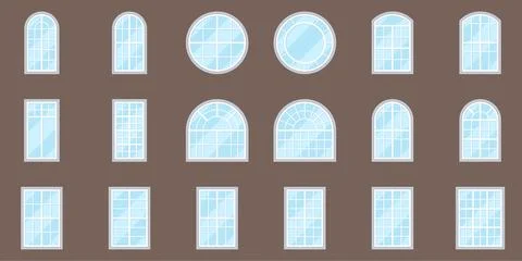 Architectural Window Styles Collection Set on Brown Background 스톡 일러스트