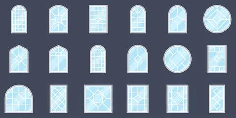 Architectural Window Styles with Diamond Lattice Patterns Illustrazione stock