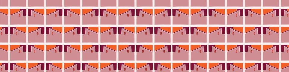 Architectural windows vector seamless banner pattern. Paper cut style collage Stock Illustration
