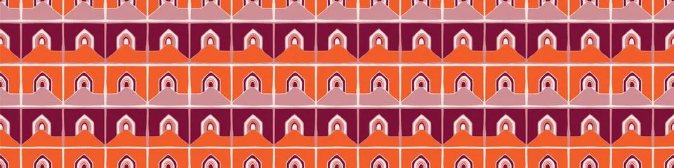 Architectural windows vector seamless banner pattern. Paper cut style collage Stock Illustration