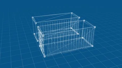 Architectural Wireframe Blueprint of a Three-Dimensional Building Design Stock Illustration
