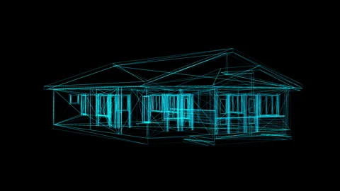 Architectural Wireframe of Modern Building in Tech Style with Blue Neon Hig.. 動画素材 344717830