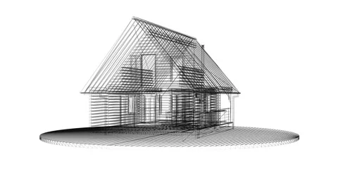 Architectural Wireframe of Modern House Design with Geometric Lines and Str.. 库存影片 334585069