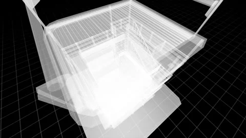 Architectural Wireframe Visualization of a Modern Multi-Level Structure in .. Stock Footage 344729330