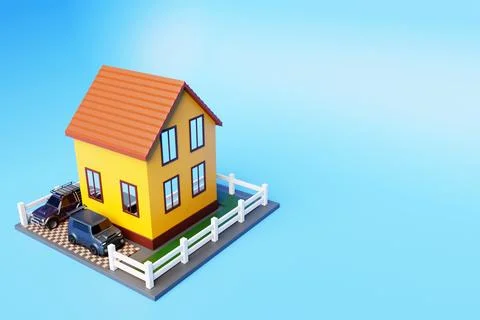 Architecture 3d rendering illustration of modern minimal hous on blue backgro Stock Illustration