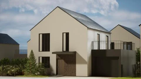 Architecture 3d rendering illustration of modern minimal house in cottage Ilustración de archivo