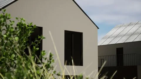 Architecture 3d rendering illustration of modern minimal house in cottage Ilustración de archivo