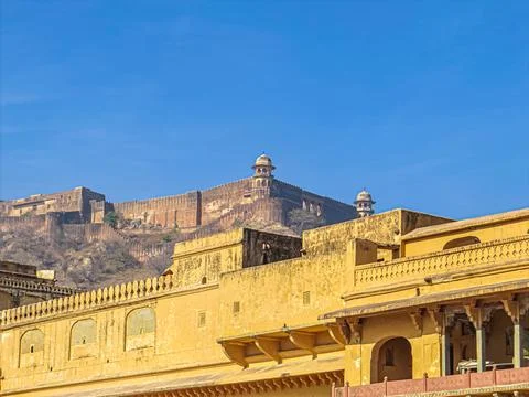 The architecture and art pattern at Amber fort in Jaipur known as pink city,  Stock Photos