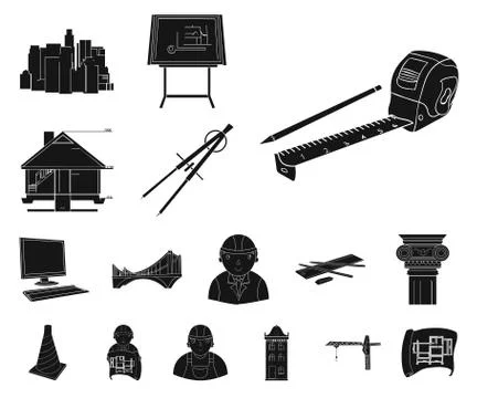 Architecture and construction black icons in set collection for design Stock Illustration