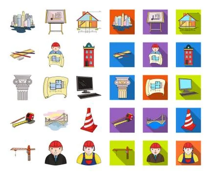 Architecture and construction cartoon,flat icons in set collection for design Stock Illustration