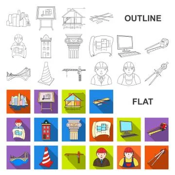Architecture and construction flat icons in set collection for design. Architect Stock Illustration