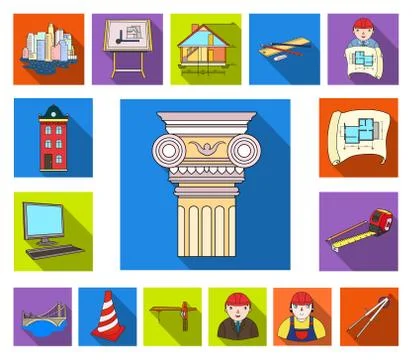 Architecture and construction flat icons in set collection for design. Architect Stock Illustration