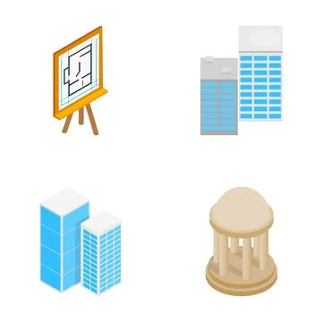 Architecture and construction isometric icons concept Stock Illustration