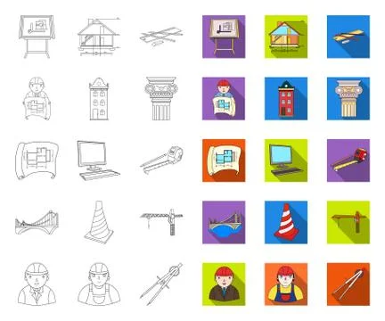 Architecture and construction outline,flat icons in set collection for design Stock Illustration