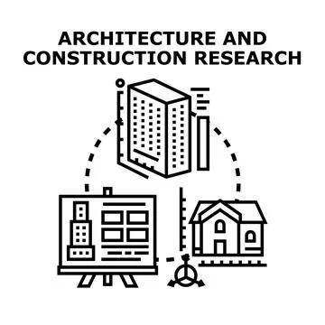 Architecture and construction research developing planning building design Stock Illustration