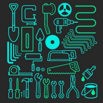 Architecture and construction tool icons set. Stock Illustration