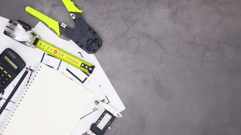 Architecture and construction tools appear on left side. Stop motion Stock Footage 136914209