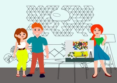 Architecture and interior design concept with women designer architect and young 스톡 일러스트