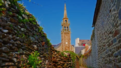 Architecture and narrow streets of the old town Le Conquet Brittany France Stock Footage 303597450