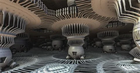 The Architecture and Technology of an alien planet 3d rendering Stock Illustration