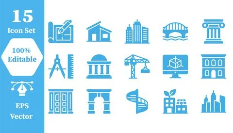 Architecture and urban development icon set with architecture, construction Stock Illustration