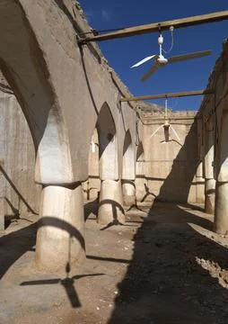 Architecture Of Arabic Stytle Equiped By Fan In Old Ibra Mosque, Oman Stock Photos