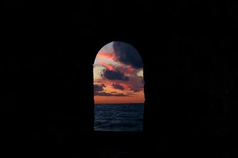 Architecture arch frame work pattern with background beautiful sunset colors  Stock Photos