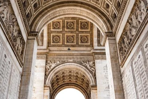 Architecture of the Arch of Triumph or Arc de Triomphe, Champs-Elysees in Paris Stock Photos
