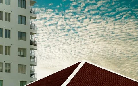 Architecture background of external white modern building against blue sky .. Stock Photos