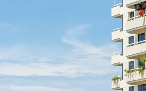 Architecture background of external white modern building against blue sky .. Stock Photos