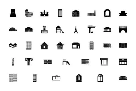 Architecture black color set solid style image 库存插图
