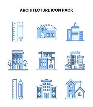 Architecture Blue Design Icons Pack Stock Illustration