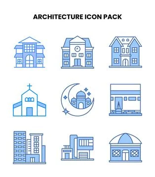 Architecture Blue Graphics Icons Pack Stock Illustration