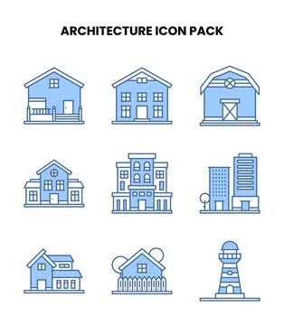 Architecture Blue Graphics Icons Pack Stock Illustration