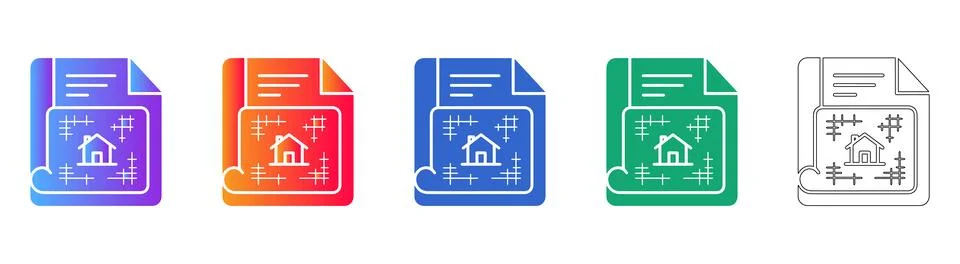 Architecture Blueprint Document Icons Set Stock Illustration
