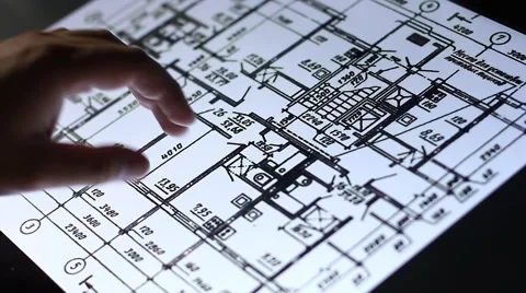 Architecture blueprint drawing on touch screen computer Vidéo 62247972