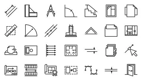 Architecture Blueprint Engineering Line Icon Set Vector Ilustración de archivo