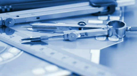 Architecture blueprint of interior &amp; tools Stock Footage 740603