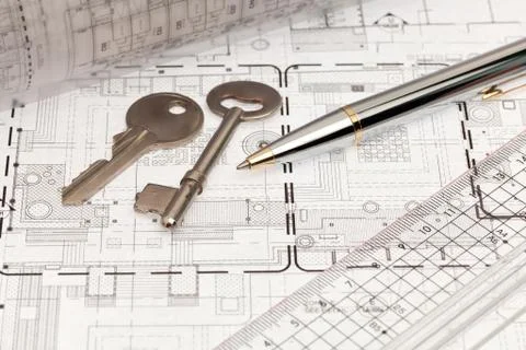 Architecture blueprint with key Stock Photos