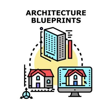 Architecture blueprints creating building and house projects イラスト素材