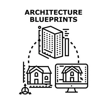 Architecture blueprints creating building and house projects イラスト素材